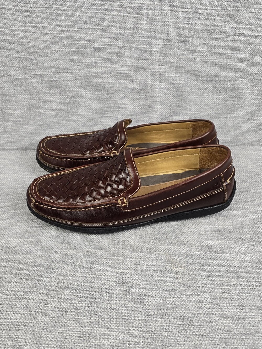 Johnston & Murphy Flex Tidwell Brown Woven Venetion Sheepskin Loafer Sz 12